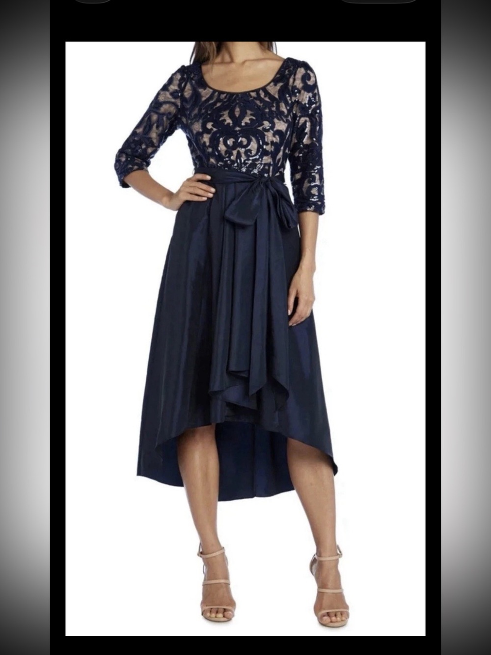 R&M Richards‎ Women's One Piece Lace and Tafetta Hi Lo Dress Missy Navy Size 10